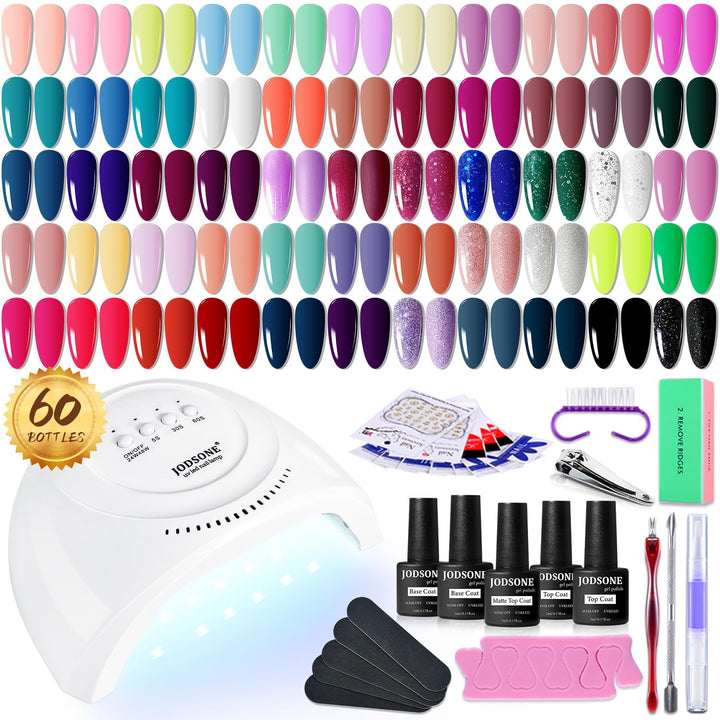 60 PCS Gel Nail Polish Kit with UV Light