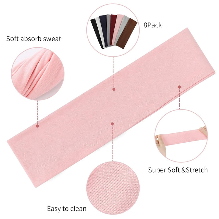 8-Pack Non-Slip Sport Headbands for Women
