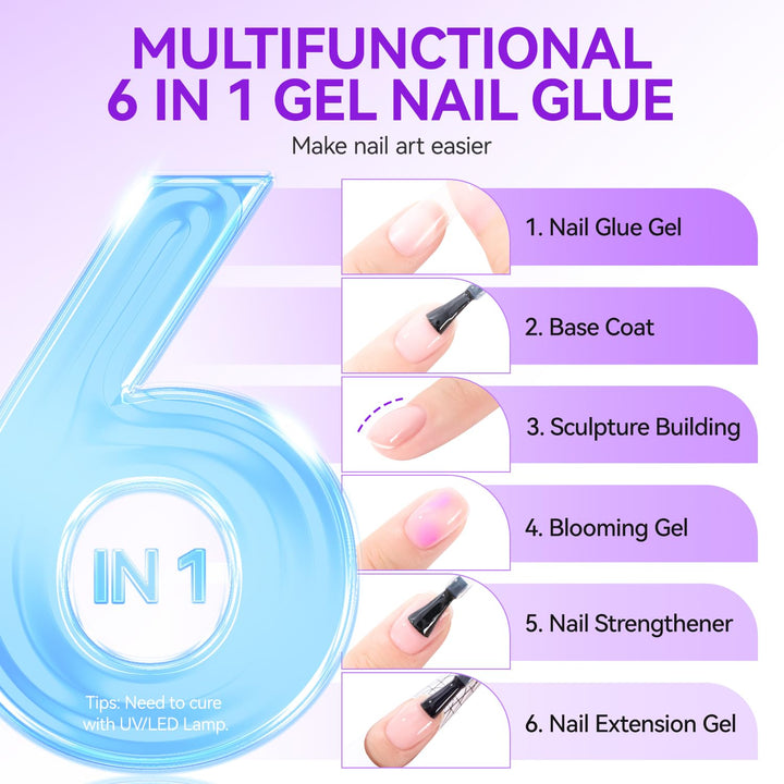 6-in-1 Gel Nail Glue UV Light Kit