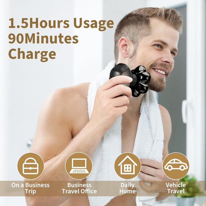 Detachable Head Shavers,  5 in 1 Electric Razor IPX7 Waterproof for Bald Men, Wet Dry LED Display Rechargeable 7D Rotary Shaver Grooming Kit with Type C Charge A