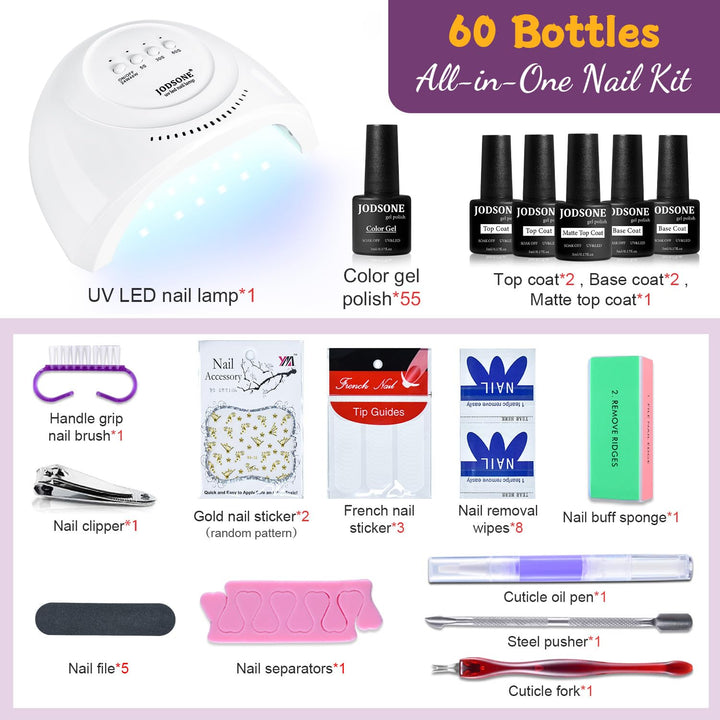 60 PCS Gel Nail Polish Kit with UV Light