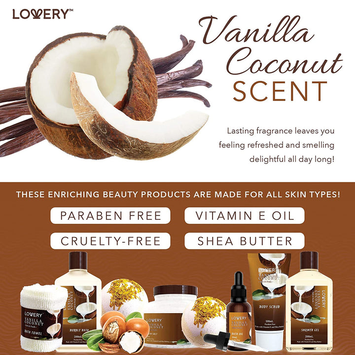 Vanilla Coconut Spa Gift Basket – 9 Pc Set