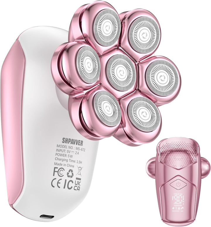 Detachable Head Shavers,  5 in 1 Electric Razor IPX7 Waterproof for Bald Men, Wet Dry LED Display Rechargeable 7D Rotary Shaver Grooming Kit with Type C Charge A